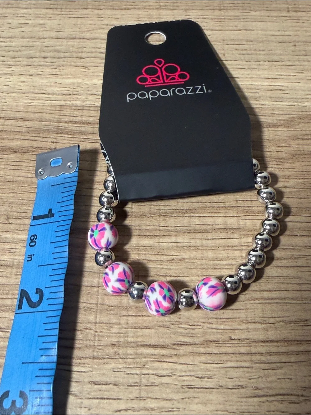 paparazzi Pink, Purple and Silver Floral Bead Stretch Bracelet